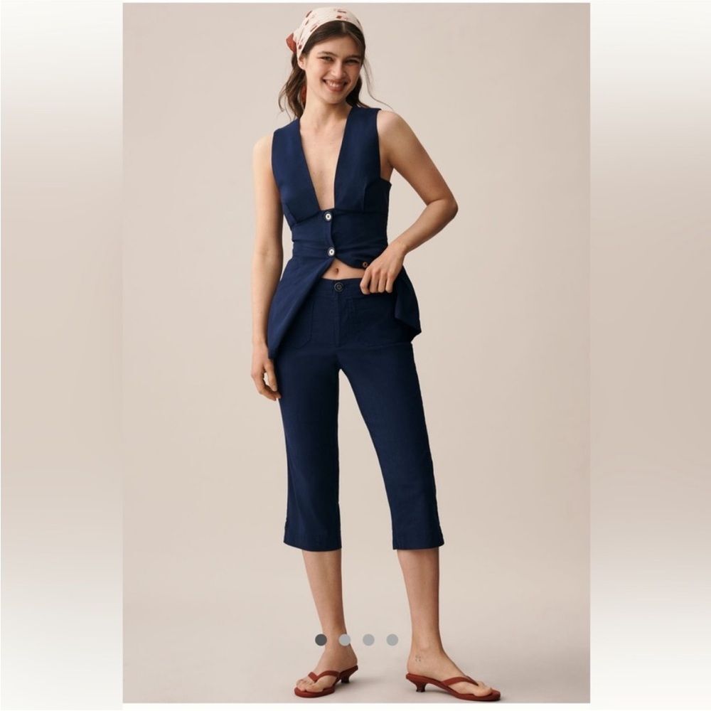 Anthropologie Maeve Linen Blend Capri Pants - Navy Ink - Size 10 - New $128